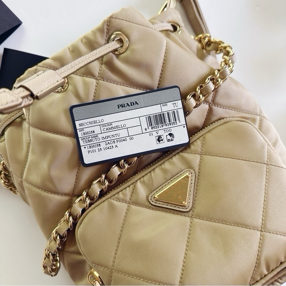 NEW Prada Women’s Re-Edition 1995 Chaîne Re-Nylon Bag Desert Beige Quilted - Picture 13 of 15